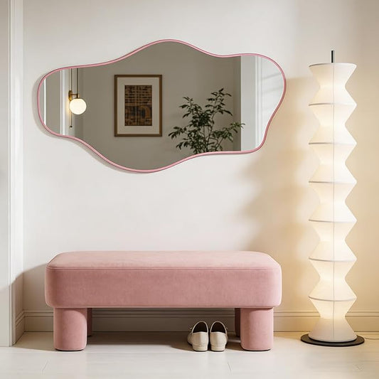 Asymmetrical Wall Mirror, 35.8"x17.7" Irregular Tempered Glass Mirror, Modern Abstract Frameless Mirrors for Living Room Bathroom Bedroom Hallway Entryway, Horizontal or Vertical Hanging