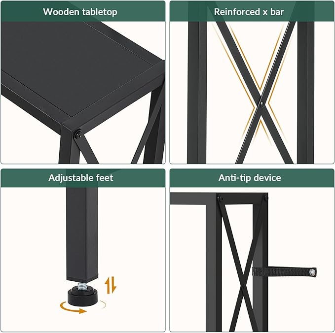 Gewudraw 55.1" Narrow Sofa Table, Console Table with Oulets & USB Ports, Entryway Table, Industrial Couch Table for Hallway, Living Room, Bedroom, 6.5 Feet Power Cord,Black