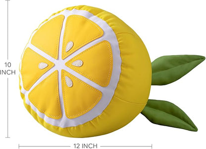 Phantoscope Fruit Outdoor Shaped Pillow Series Lemon Shaped Waterproof Outdoor Throw Pillow with Leather Decorative, Cushions for Fun Home Decor for Patio, Pool, Yellow and White, 12 x 10 inches