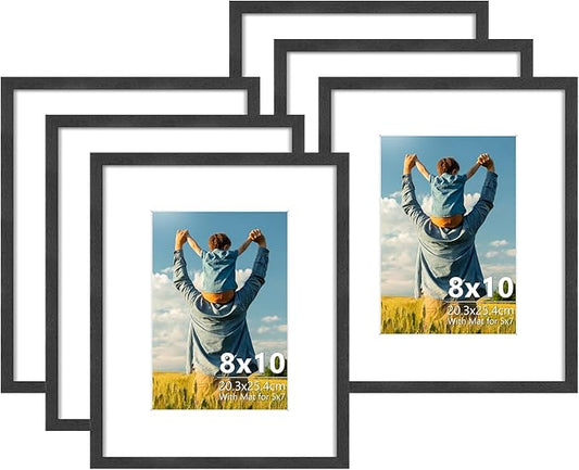 ATOBART 8x10 Black Wood Photo Frame,6 Pack Picture Frames Plexi Glass front Wall Hanging Gallery for Wall and Tabletop Display,set of 6