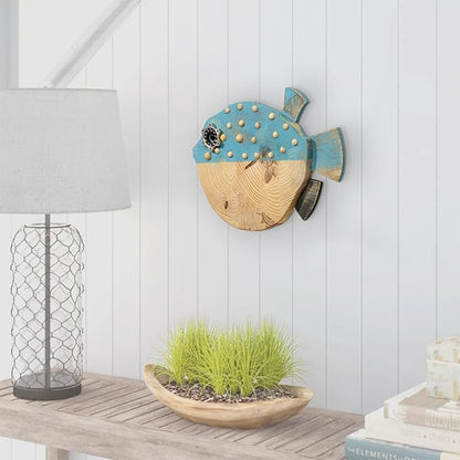 Driftwood Fish Nautical Wall Decor - Handmade Wooden Rustic Coastal Wall Art for Living Room, Bedroom, Office, Bathroom - Ocean Beach Decoration (Bubba)