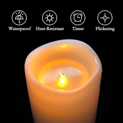 Homemory 10" x 4" Large Waterproof Outdoor Flameless Candles with Remote Control and Timer, Battery Operated Flickering LED Pillar Candles for Outdoor Larterns, Porch, Long Lasting, Set of 4
