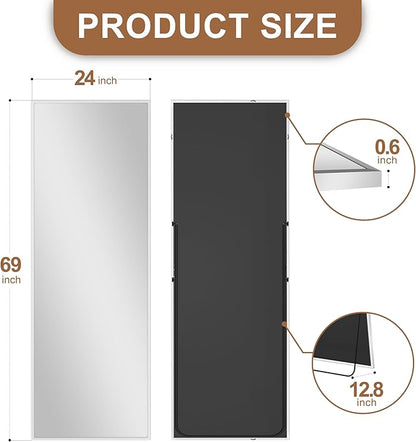 Delma Full Length Mirror,Large Floor Mirror with Aluminum Frame for Bedroom, Bathroom, Living Room,Wall Mount or Freestanding Design(with Stand,Rect 69x24-Silver)