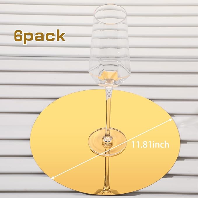 Thyle 6 Pcs 12 Inch Acrylic Round Mirror for Table Centerpieces Circle Mirror Candle Plates for Wall Wedding Table Centerpieces for Christmas Party Decor, Thickness 1 mm (Gold)
