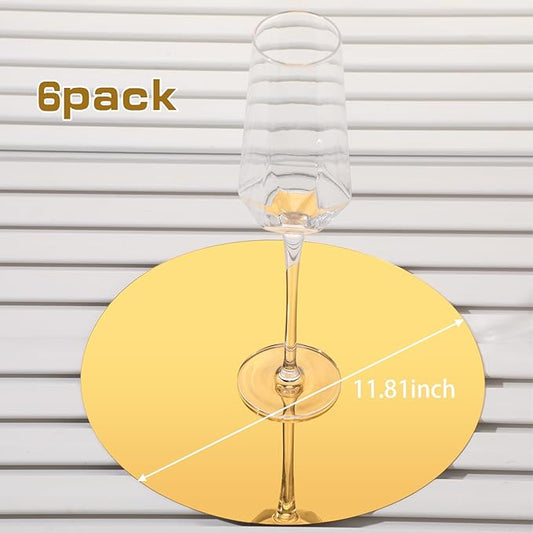 Thyle 6 Pcs 12 Inch Acrylic Round Mirror for Table Centerpieces Circle Mirror Candle Plates for Wall Wedding Table Centerpieces for Christmas Party Decor, Thickness 1 mm (Gold)