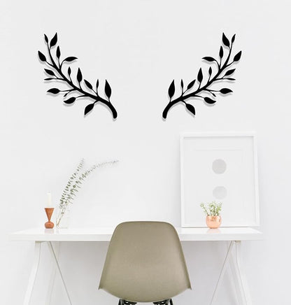 Yuzhuo 2 Pieces Metal Tree Leaf Wall Decor Branch Leaf Wall Art for Home Bedroom Living Room Iron Scroll Above The Bed Decorations (Black, L)