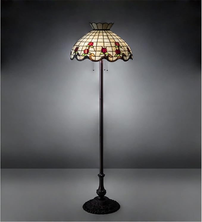 Meyda Tiffany 153948 Three Light Floor Lamp from Roseborder Collection 20.50 inches, Bronze