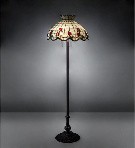 Meyda Tiffany 153948 Three Light Floor Lamp from Roseborder Collection 20.50 inches, Bronze