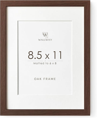 8.5x11 Picture Frame, Solid Oak Wood 8.5 by 11 Picture Frame with Mat to 6x8(Openning Size is 5.5x7.5), 11x8.5 Natural Oak Frames for Wall and Tabletop Display, (Walnut Set of 1)
