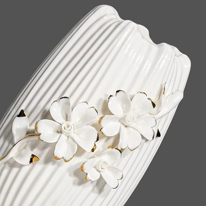 White Ceramic Vase - 7 Inch Textured Boho Flower Vase, Modern 3D Floral Vases Home Decor, Living Room, Table, Wedding Decor, Easter Centerpiece