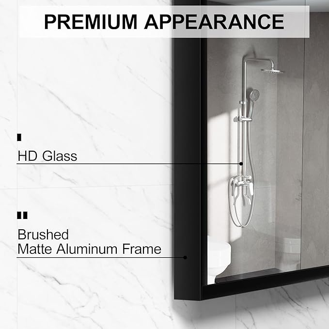 Rectangular Wall Mirror, Black Aluminum Frame, 18x24 Inches, Modern Style, Tempered Glass, Wall Mount for Bathroom Bedroom Living Room