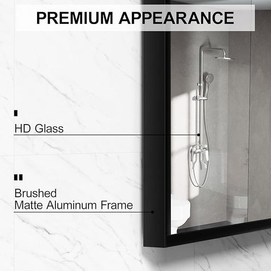 Rectangular Wall Mirror, Black Aluminum Frame, 18x24 Inches, Modern Style, Tempered Glass, Wall Mount for Bathroom Bedroom Living Room