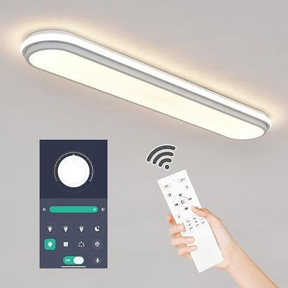 Smart LED Flush Mount Ceiling Light,28.3 Inch 45W Dimmable Modern Linear Metal Wraparound Lamp with Remote Control,Bright Energy Efficient Lighting Fixture for Kitchen Dining Room