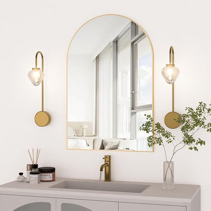 Arched Wall Mirror for Bathroom,20"x30" Arched Mirror Wall Mounted Mirror with Metal Frame, Gold Vanity Mirror Decor for Mantle, Bedroom, Entryway, Living Room