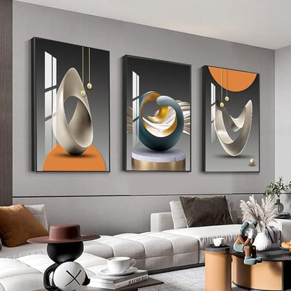 MPLONG Bright Style Large Framed Wall Art, Abstract Modern Art Shape Pattern White Blue Yellow Grey Wall Art Artfully Matching Living Room Bedroom Office Wall Decor - 24"x 32"x 3 Panels