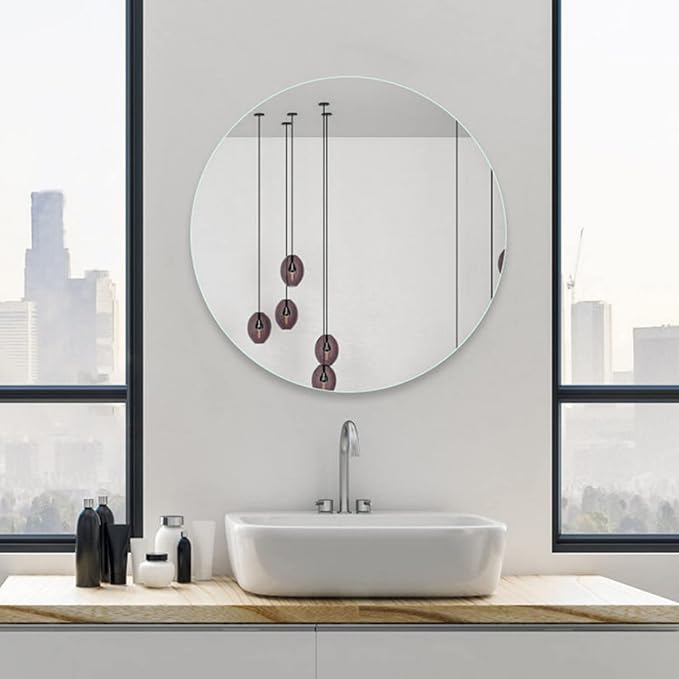 12'' Round Glass Mirror HD Large Makeup Circle Mirror for Wall Decor, Bathroom, Bedroom, Vanity, Living Room etc,