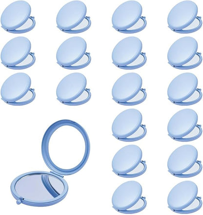 Compact Mirror for Purse, Metal Round Shell, Double-Sided 1X/12X Magnifying, Portable Travel Small Makeup Mirror, Mini Pocket Mirror, Baby Blue, 18 Packs