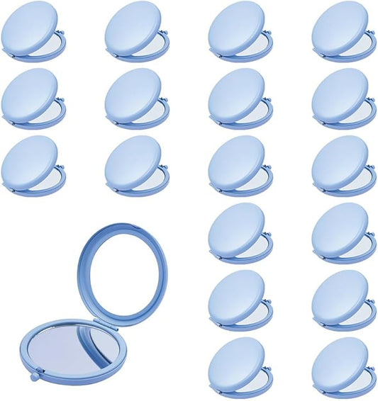 Compact Mirror for Purse, Metal Round Shell, Double-Sided 1X/12X Magnifying, Portable Travel Small Makeup Mirror, Mini Pocket Mirror, Baby Blue, 18 Packs