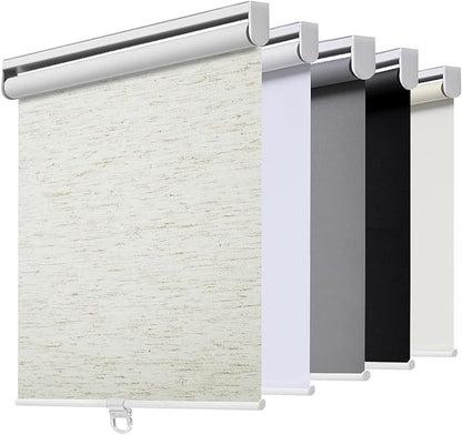 Cordless Roller Shades Blackout Blinds for Windows Room Darkening Rolled Up Shades with Spring System, UV Protection Natural Linen Fabric Window Shades Door Blinds for Home（20" W x 72" H,Linen Cream