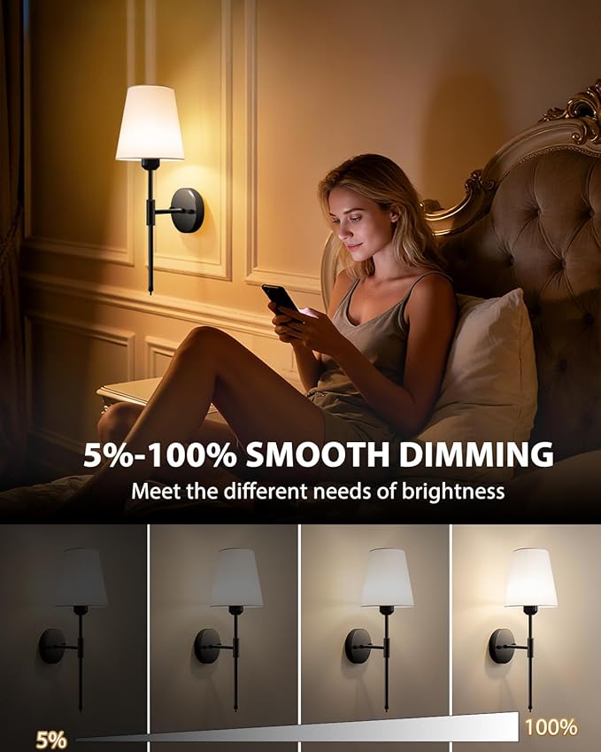Adetu Battery Operated Wall Sconce Set of 2, Gold Wireless Battery Wall Lights with 10000mAh RGB Dimmable Magnetic Bulbs and Remote Control, Rechargeable Wall Sconce for Bedroom Living Room Hallway