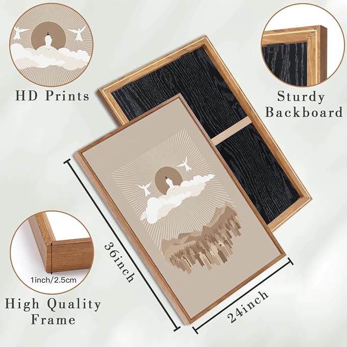 IARTTOP Extra Large Jesus Framed Wall Art 24x36 Inch Set of 3 Easter Brown Nativity Christian Canvas Wall Decor Grey Bible Verse Artwork for Church Living room Bedroom