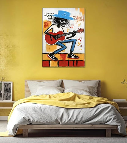 Graffiti Canvas Wall Art Black Man Play Guitar Poster Colorful Abstract Pictures Modern Painting HD Print Framed Artwork for Living Room Bedroom Decoration Ready to Hang 24x36inch
