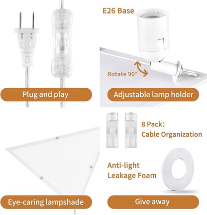 Corner Lights for Living Room, 2 Pack Corner Light with Switch, Plug in Ceiling Light with Acrylic White Shade, Modern Triangle Lights for Wall, Corner Lights for Bedroom, Office, Apartments