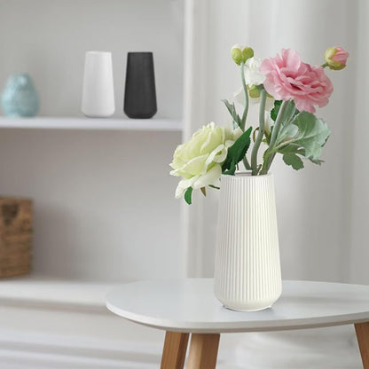 White Ceramic Vase for Flowers, Tall Home Decor Vase with Ribbed Texture, Vases for Centerpieces, Farmhouse Decor, Living Room, Decor Bedroom, Table, and Kitchen Shelf (XL White)