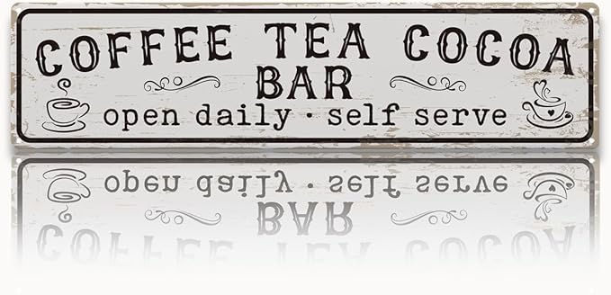 Coffee Signs for Wall, Coffee Tea Cocoa Bar Sign, Retro Metal Tin Sign, Vintage Coffees Bar Decor, Home Decor for Kitchen, Coffees Corner Decoration, Decorative Metal Wall Signs 15.8x4 Inches