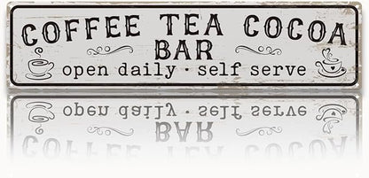 Coffee Signs for Wall, Coffee Tea Cocoa Bar Sign, Retro Metal Tin Sign, Vintage Coffees Bar Decor, Home Decor for Kitchen, Coffees Corner Decoration, Decorative Metal Wall Signs 15.8x4 Inches