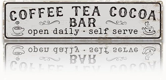 Coffee Signs for Wall, Coffee Tea Cocoa Bar Sign, Retro Metal Tin Sign, Vintage Coffees Bar Decor, Home Decor for Kitchen, Coffees Corner Decoration, Decorative Metal Wall Signs 15.8x4 Inches