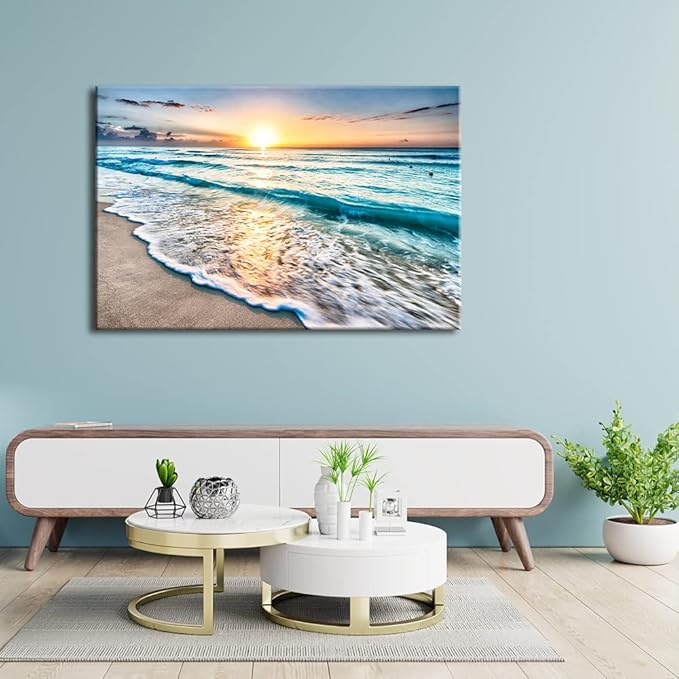 Wieco Art Sea Waves Large Canvas Prints Wall Art Ocean Beach Pictures Paintings Ready to Hang for Living Room Bedroom Home Decorations Modern Stretched and Framed Seascape Giclee Artwork