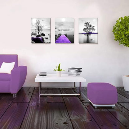 DZRWUBHS Canvas Wall Art, 3-Piece Set, Black And White Scenery, Framed, Modern, For Living Room, Bedroom, Office, Bathroom