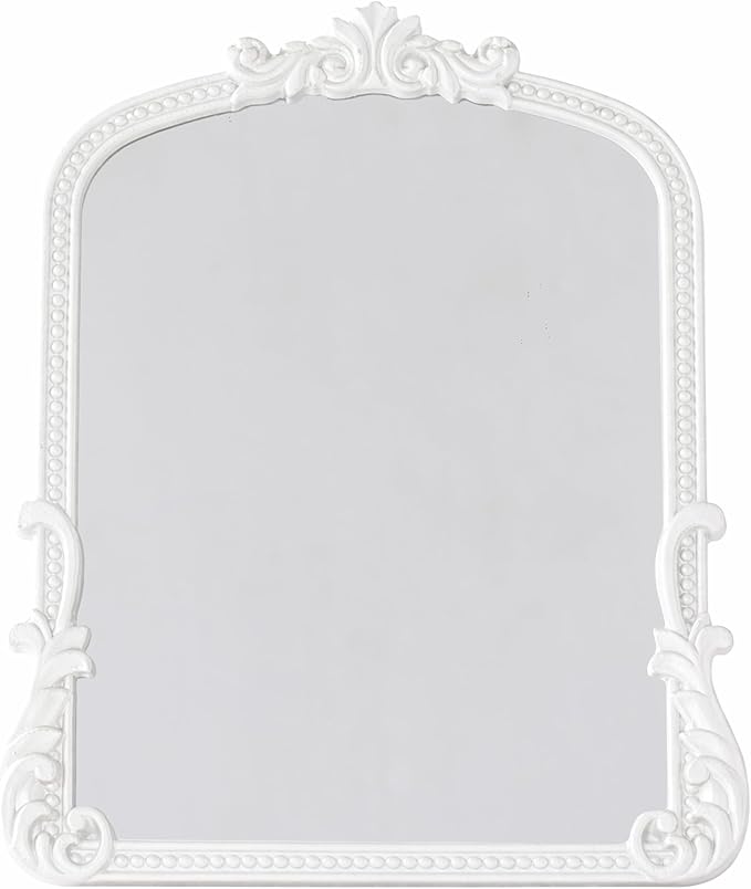 Vintage Vanity Small Mirror with Stand,Gold Decorative Mirrors for Wall,Antique Desk Eclectic Home Dresser Decor Small Mirror,Bathroom, Bedroom, Makeup Desk, Wall Entry,11.6" L x 9.0" W White