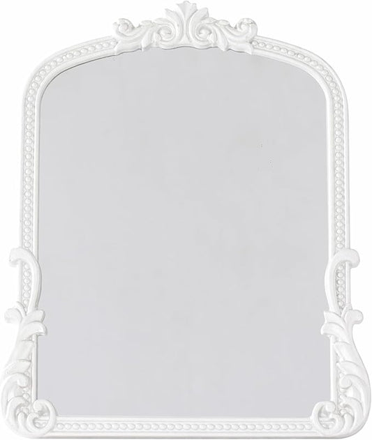 Vintage Vanity Small Mirror with Stand,Gold Decorative Mirrors for Wall,Antique Desk Eclectic Home Dresser Decor Small Mirror,Bathroom, Bedroom, Makeup Desk, Wall Entry,11.6" L x 9.0" W White