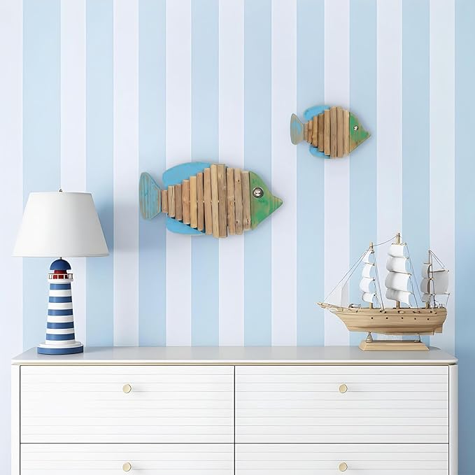 2-Piece Driftwood Fish Nautical Wall Decor - Handmade Wooden Rustic Coastal Wall Art for Living Room, Bedroom, Office, Bathroom - Ocean Beach Decoration (Specter)
