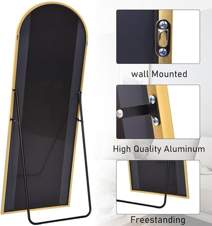 Mirror Full Length, 71"x26" Arched Full Length Mirror, Arch Mirror with Stand, Large Standing Mirrors, Oversized Full Body Mirrors with Aluminum Frame for Bedroom, Living Room (Gold)