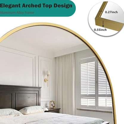 Arched Full Length Mirror, 58"x18" Floor Mirror with Stand, Large Full Body Mirrors, Arch Wall Mirror, Big Full Size Mirrors for Bedroom, Aluminum Frame, Gold