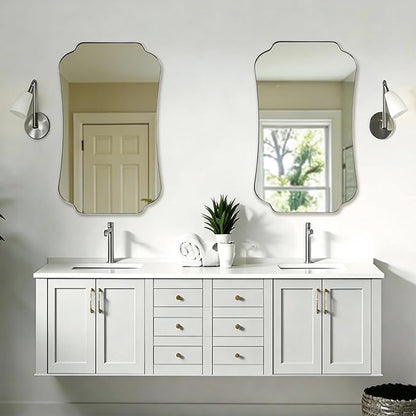 ANDY STAR 24"x40" Brushed Nickel Mirror, Scalloped Bathroom Wall Mirror in Anti-Rust Stainless Steel Metal Frame 1’’ Deep, Hangs Vertically/Horizontally