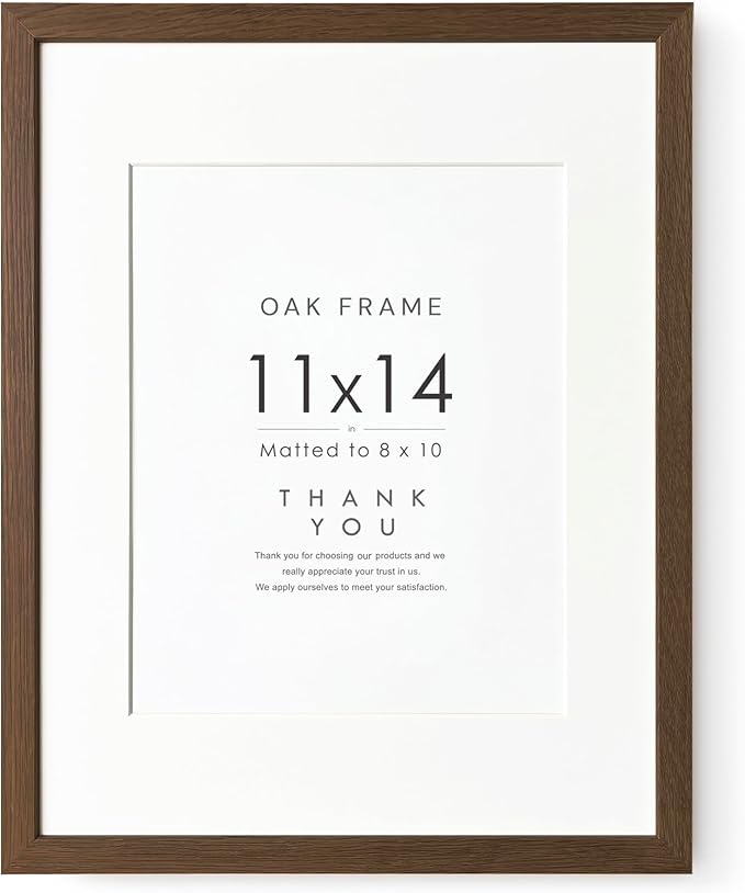 11x14 Picture Frame, Solid Oak 11x14 Photo Frame with Mat to 8x10 (Openning Size is 7.6x9.6), 14x11 Wooden Frames for Wall, (Walnut Set of 1)