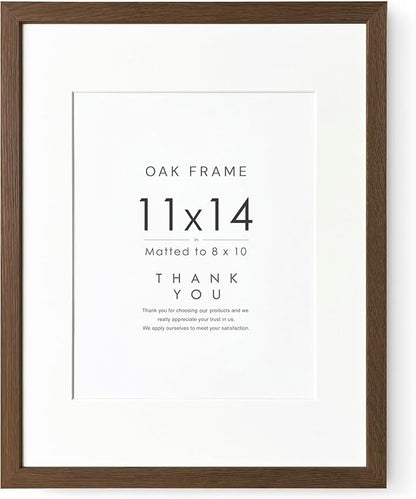 11x14 Picture Frame, Solid Oak 11x14 Photo Frame with Mat to 8x10 (Openning Size is 7.6x9.6), 14x11 Wooden Frames for Wall, (Walnut Set of 1)
