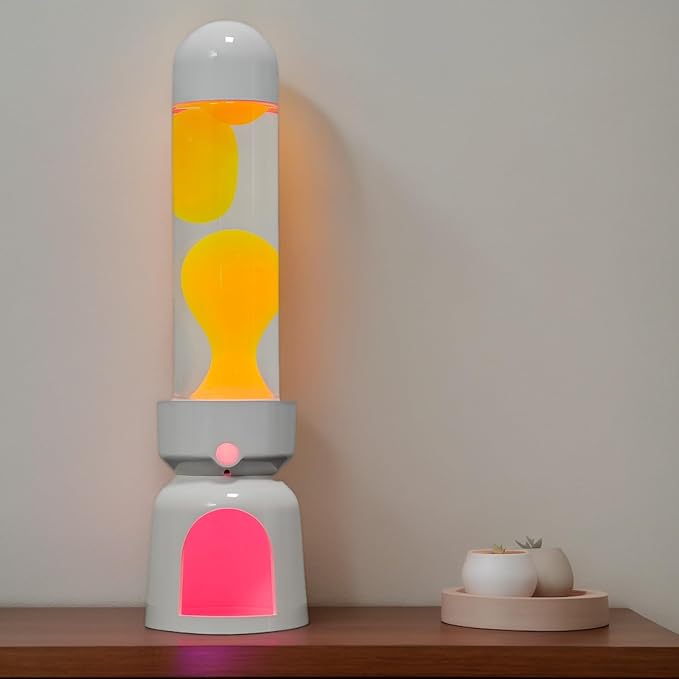 Lighthouse Liquid Motion Lamp, Decorative Night Light with Yellow Wax, 13-Color Changing, Safe Flameless Mood Lighting for Gift and Home Decor- White Base