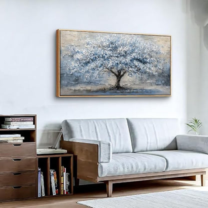 ZUITINGHUA Canvas Wall Art For Living Room Wood Framed Wall Decor For Bedroom Modern Office Decorations Grayish Blue Painting Tree Abstract Picture Canvas Prints Artwork Home Decor Posters 20x40 In