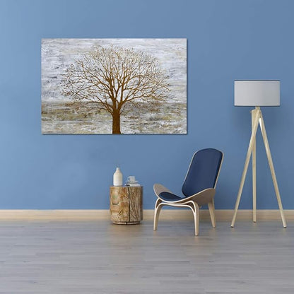 Yihui Arts Canvas Wall Art for Living Room, Gray Wall Decor Long Nature Tree Painting Large Abstract Canvas Artwork Contemporary Pictures Modern Landscape for Office Decoration