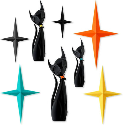 Otoolling 8 Pcs Mid Century Modern Decoration Mcm Retro 3D Atomic Cat Colorful Stars Starburst Wall Art Sculpture for Home Office Living Room Kitchen Bathroom Laundry Room Wall Decor Cat Lovers Gifts