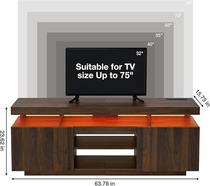 HOMMPA 75 Inch LED TV Stand, Modern Tall Entertainment Center with Power Outlets for Living Room, Bedroom, Walnut TV Console with Storage, Gaming Media Cabinet for 75/70/65/55 Inch TVs