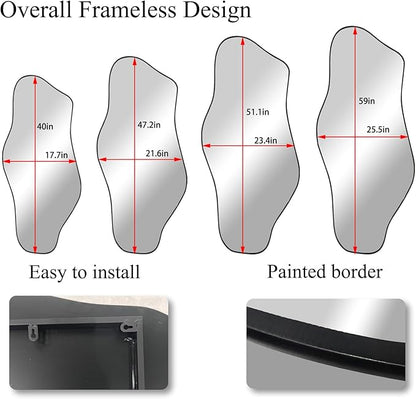 Irregular Mirror, 51.1"x23.6" Large Asymmetrical Frameless Mirror, Modern Abstract Wall Mirrors for Living Room Bedroom Hallway Entryway Bathroom, Hangs Vertically or Horizontally