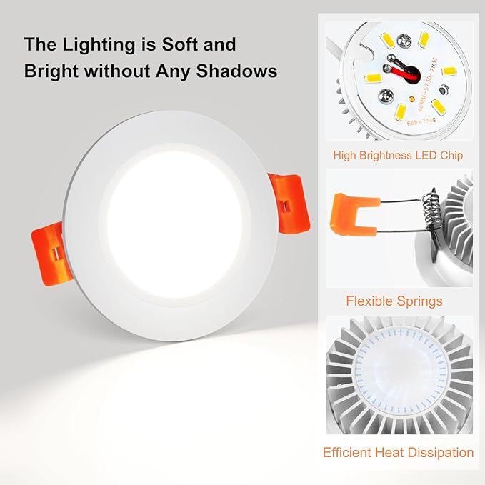 2 Inch LED Recessed Lighting, Dimmable Downlight 3W(35W Halogen Equivalent), CRI80, 5000K Daylight White Ceiling Light with LED Driver(4 Pack)