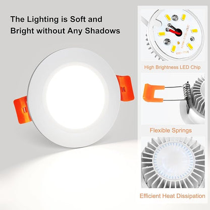 2 Inch LED Recessed Lighting, Dimmable Downlight 3W(35W Halogen Equivalent), CRI80, 5000K Daylight White Ceiling Light with LED Driver (16 Pack)