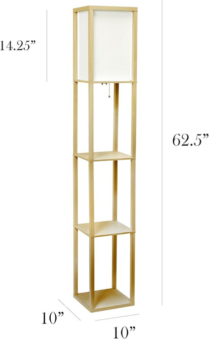 Simple Designs LF1014-TAN Etagere Organizer Storage Shelf Linen Shade Floor Lamp, Tan